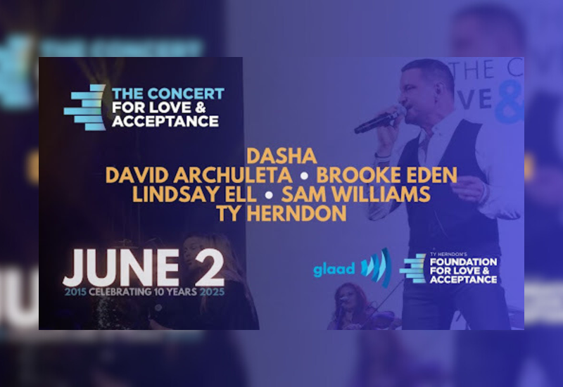 Promotional image for "The Concert for Love & Acceptance" featuring performers and event details for June 2, 2025.
